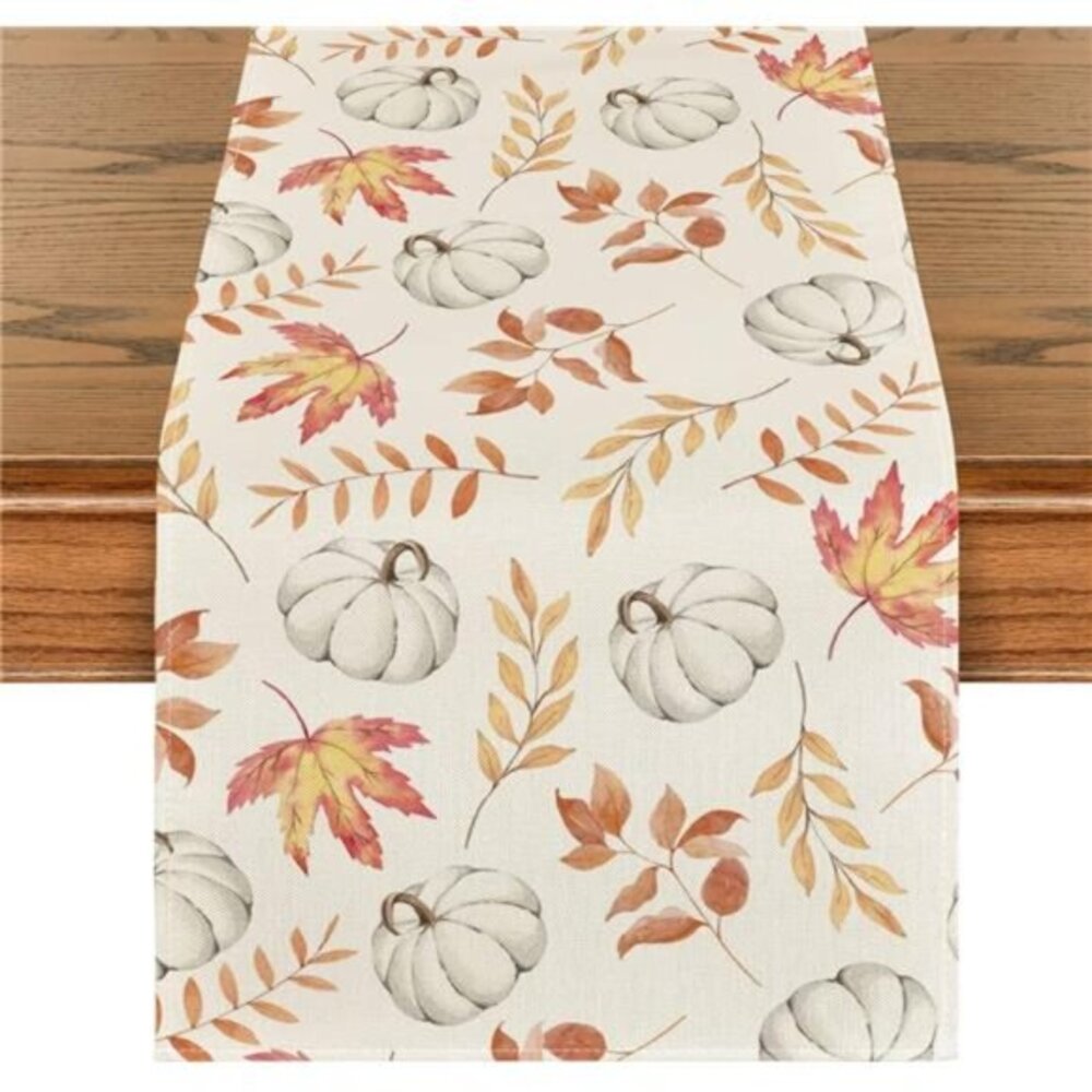 Orange Pumpkins Fall Maple Leaves Table Autumn Kitchen Dining Decor 13x72 Inch